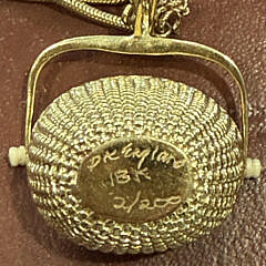Signed Diana Kim England 18k Yellow Gold Limited Edition Nantucket Basket Pendant and Chain
