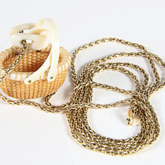 Fine Nap Plank Miniature Double Swing Handle Nantucket Basket Pendant, 24k Gold Chain