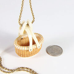 Fine Nap Plank Miniature Double Swing Handle Nantucket Basket Pendant, 24k Gold Chain