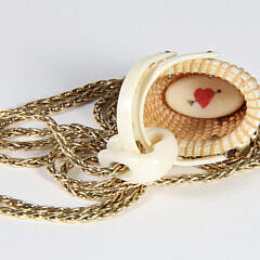 Fine Nap Plank Miniature Double Swing Handle Nantucket Basket Pendant, 24k Gold Chain