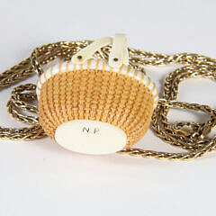 Fine Nap Plank Miniature Double Swing Handle Nantucket Basket Pendant, 24k Gold Chain