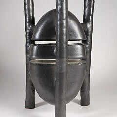 Abstract, Dark Metallic-Glazed "Tri-Pipe" Ceramic Modern Studio Art Pottery Sculpture