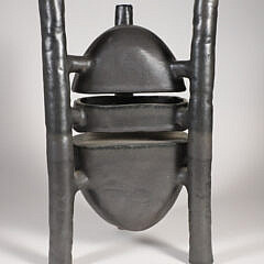 Abstract, Dark Metallic-Glazed “Tri-Pipe” Ceramic Modern Studio Art Pottery Sculpture