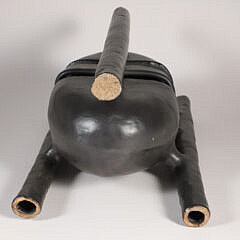 Abstract, Dark Metallic-Glazed “Tri-Pipe” Ceramic Modern Studio Art Pottery Sculpture