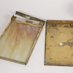 Tiffany Studio New York “Pine Needle” Pattern Gilt Bronze and Favrile Slag Glass Desk Set Collection