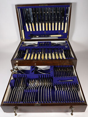Sheffield Ivorine-Handled Stainless Steel Flatware in the Old English Pattern by Viner