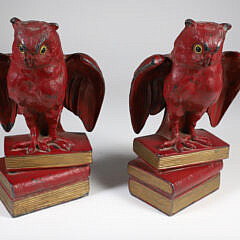 Pair Vintage Pot Metal Polychromed Owl on Books Bookends