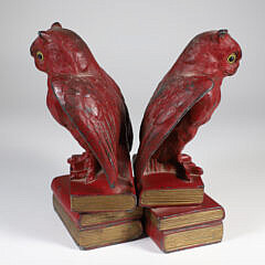 Pair Vintage Pot Metal Polychromed Owl on Books Bookends