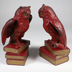 Pair Vintage Pot Metal Polychromed Owl on Books Bookends