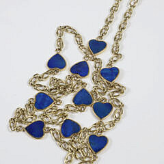 14k Yellow Gold Sweet Hearts Lapis Lazuli Necklace with 10 Heart Motifs