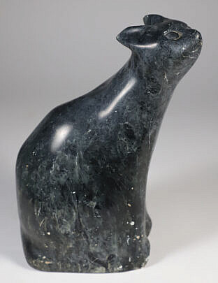 Vintage Polished Black Marble Seated Cat