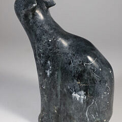 Vintage Polished Black Marble Seated Cat Sculpture Signed Jaito, ’72