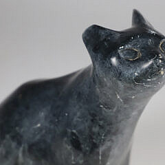 Vintage Polished Black Marble Seated Cat Sculpture Signed Jaito, ’72