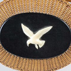 Jose Formoso Reyes Nantucket Friendship Basket Ebony Top with Carved Seagull in Flight, circa 1977