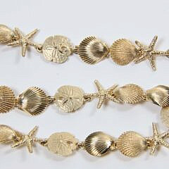 14k Yellow Gold “Sand Dollars, Starfish, and Scallop  Shells” Necklace Designed by The Golden Basket, Nantucket