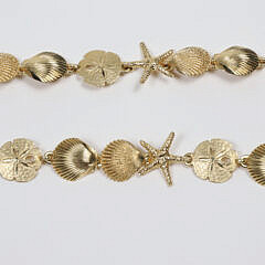 14k Yellow Gold “Sand Dollars, Starfish, and Scallop  Shells” Necklace Designed by The Golden Basket, Nantucket