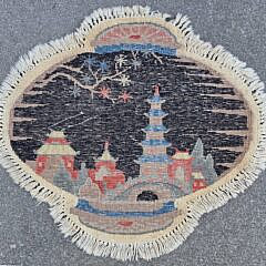 Vintage Chinese Pictorial Village Carpet Mat