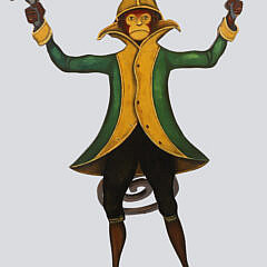 Carved and Painted Wood Monkey Candelabra