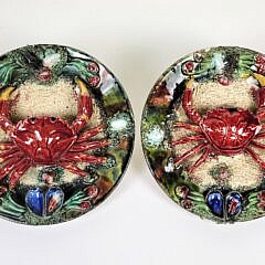 Pair of Antique Portuguese Palissy Ware Majolica Crab Plates
