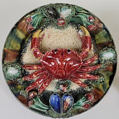Pair of Antique Portuguese Palissy Ware Majolica Crab Plates