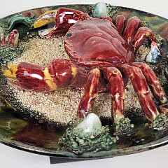 Pair of Antique Portuguese Palissy Ware Majolica Crab Plates