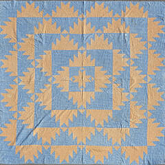 Antique Blue and Orange Saw Tooth Diamond Patchwork Quilt