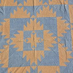 Antique American Blue and Orange Saw Tooth Diamond Patchwork Quilt