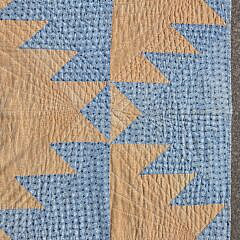 Antique American Blue and Orange Saw Tooth Diamond Patchwork Quilt