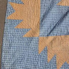 Antique American Blue and Orange Saw Tooth Diamond Patchwork Quilt