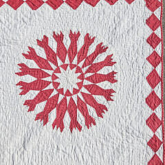 American Antique Red and White Mariner’s Compass or Sunburst Design Patchwork Quilt