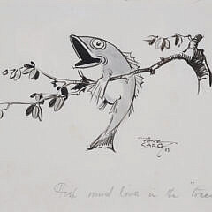 Tony Sarg Watercolor "Fish Must Live in Trees"