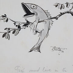 Tony Sarg Watercolor “Fish Must Live in Trees”
