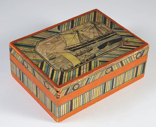 Tony Sarg Whaling Scene Paper Wrapped Box with Stamp