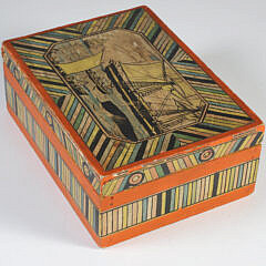 Tony Sarg Whaling Scene Paper Wrapped Box with Stamp