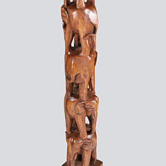 Anglo-Indian Carved Wood Elephants Sculpture