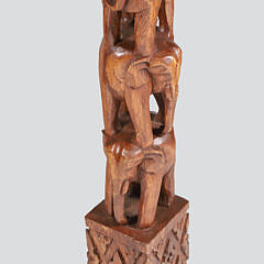 Anglo-Indian Carved Wood Elephants Sculpture