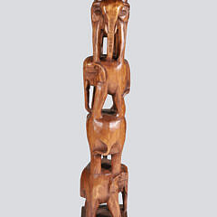 Anglo-Indian Carved Wood Elephants Sculpture