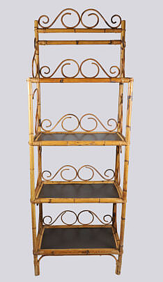 Bamboo Four-Tier Bookshelf with Scrolled Embellishments