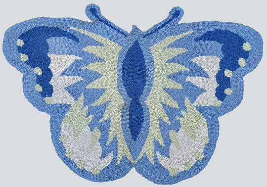 Decorated Butterfly Form Hooked Rug Mat