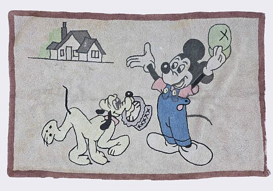 Vintage Mickey Mouse and Pluto DisnetyHooked Rug