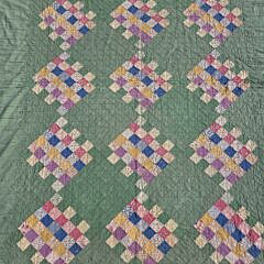 Pair of American Patchwork Green and Multi-Color Quilts, circa 1930s