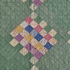Pair of American Patchwork Green and Multi-Color Quilts, circa 1930s