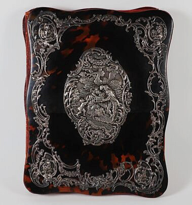 Repousse Silver on Antique Shell and Leather Letter Holder or Binder, 19th Century