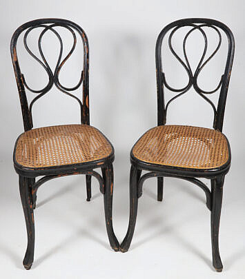 Pair of Bentwood Cane Seat Side Chairs