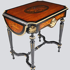 Antique French Napoleon III Style Marquetry Drop Side One Drawer Table, 19th Century