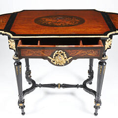 Antique French Napoleon III Style Marquetry Drop Side One Drawer Table, 19th Century