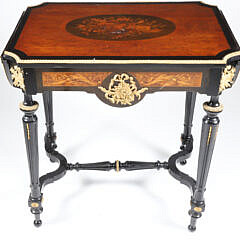 Antique French Napoleon III Style Marquetry Drop Side One Drawer Table, 19th Century