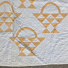 Antique American Yellowish – Orange Basket Patchwork Quilt On White Ground
