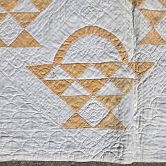 Antique American Yellowish – Orange Basket Patchwork Quilt On White Ground
