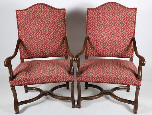 Pair of Upholstered High-Back Open Armchairs